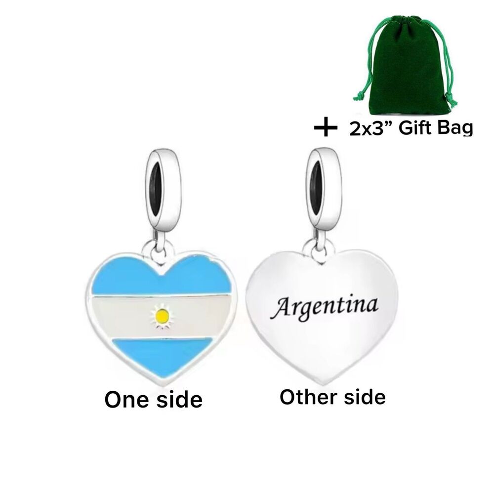 Argentina Flag Heart Dangle Charm | 925 Silver | Brand New